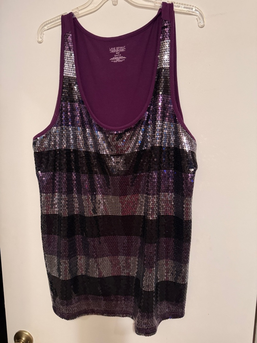 Lane Bryant Purple and Black Sequin Stripe Tank